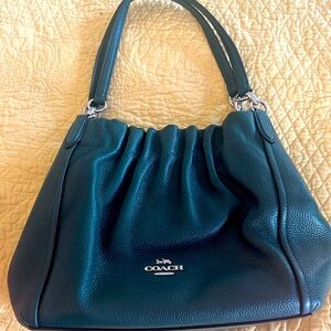 COACH Bag- 3 compartment shoulder hobo dark green/shiny silver hardware.